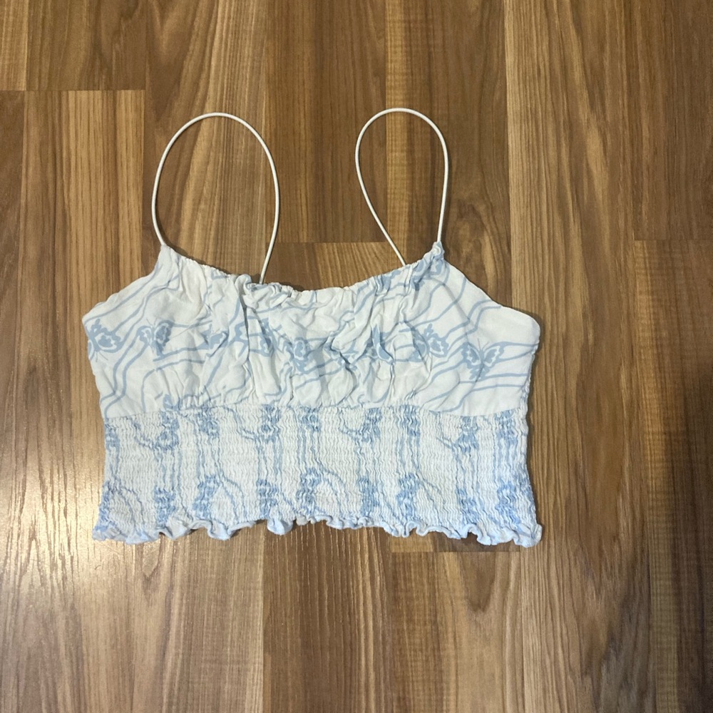 La Hearts Blue and White Smocked Crop Camisole